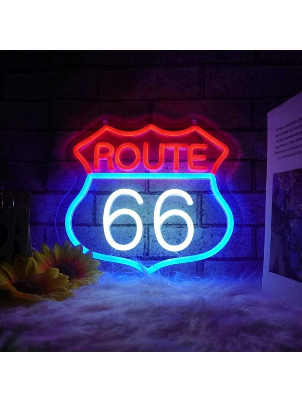 Route 66 Neon Sign Red Blue White Dimmable LED Route 66 Neon Light Gaming Theme